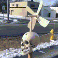 Halloween Garden Skull Whirligig with Spinning Jaw – Outdoor Decor