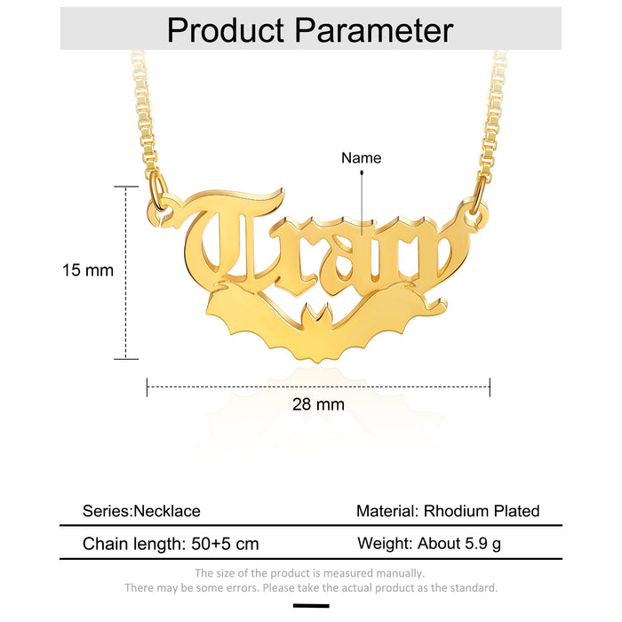 Halloween Gift Personalized Bat Name Necklace