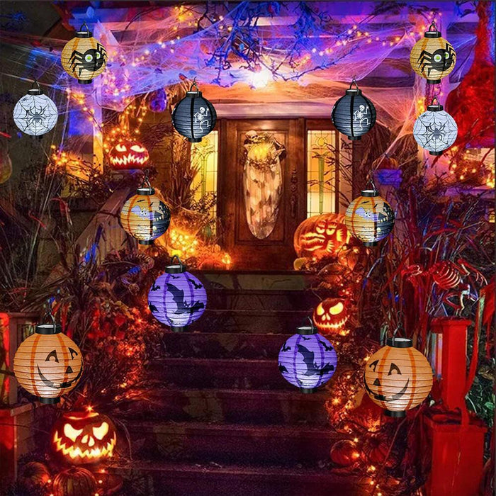 Halloween Hanging Paper Lanterns with Spooky Glow Decorations