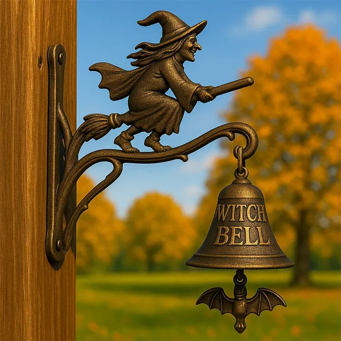 Halloween Witch Bell Door Chime with Bat Clapper and Metal Spell Charm