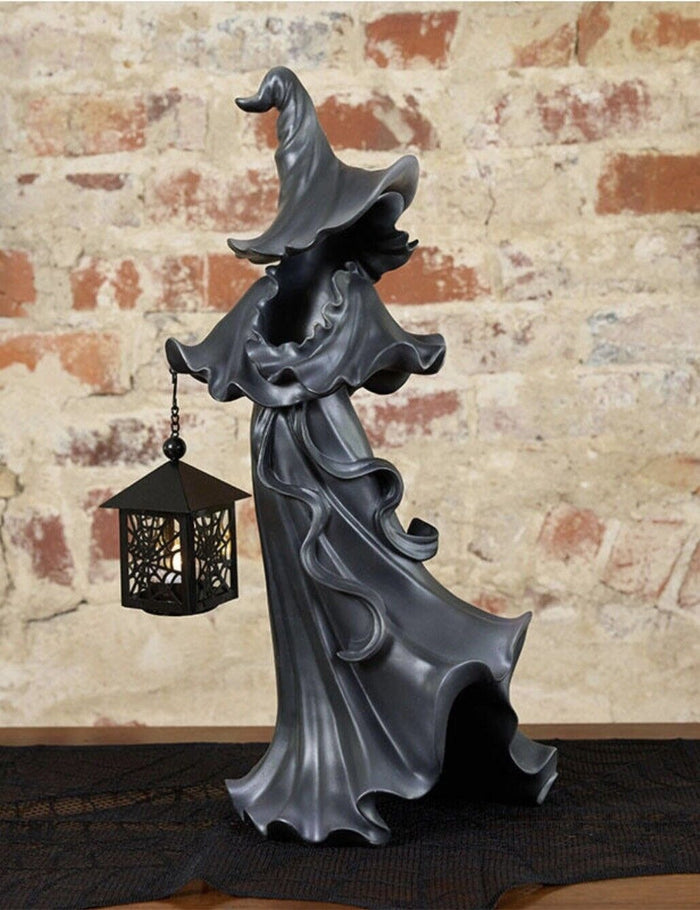 Halloween Witch Figurine Lantern with Soft LED Glow for Spooky Décor