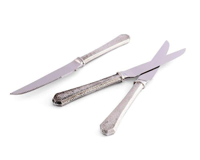 Hammered Pewter & Stainless Steel Steak Knives - 6-pc knife set - Your Western Decor