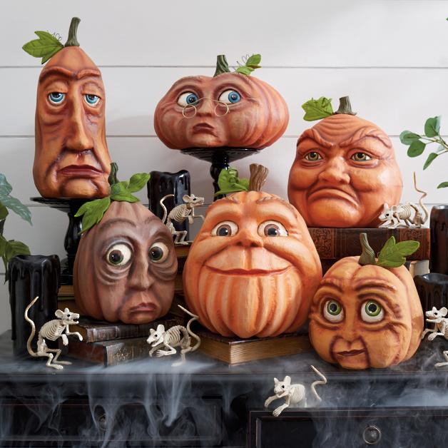 Hand-Painted Resin Halloween Pumpkin Decor with Weighted Base