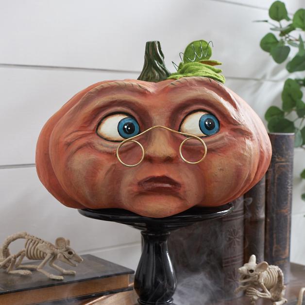 Hand-Painted Resin Halloween Pumpkin Decor with Weighted Base