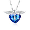 Heart Blue Crystal Necklace Angle Wings Sapphire Necklace for Her