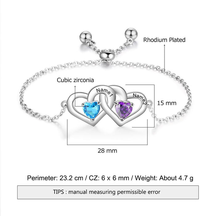 Heart Infinity Birthstone Bracelet Adjustable Personalized Bracelet Engraved Name Unique Gift For Friends