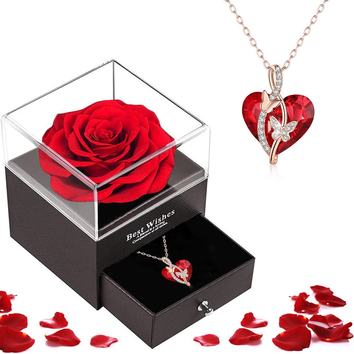 Heart Red Crystal Necklace Butterfly Ruby Necklace for Her