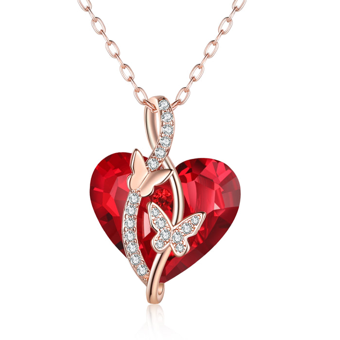 Heart Red Crystal Necklace Butterfly Ruby Necklace for Her