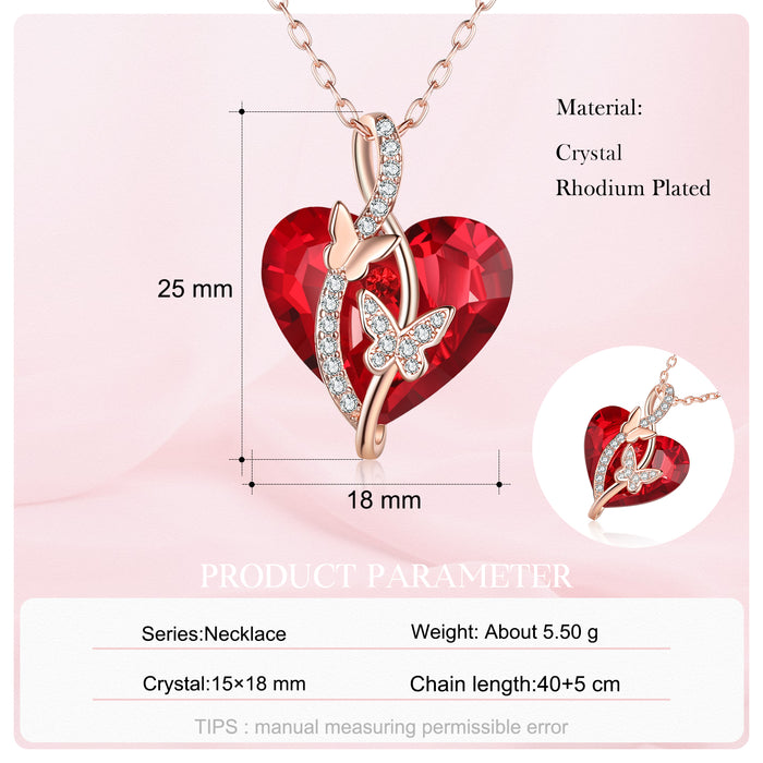 Heart Red Crystal Necklace Butterfly Ruby Necklace for Her