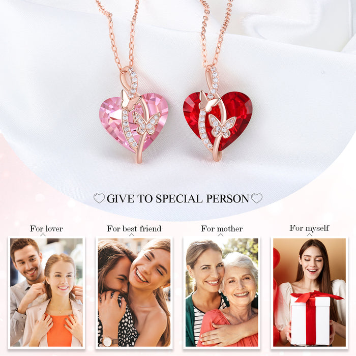 Heart Red Crystal Necklace Butterfly Ruby Necklace for Her
