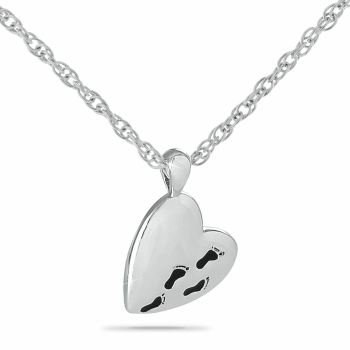 Heart with Footprints Stainless Steel Pendant/Necklace Cremation Urn for Ashes