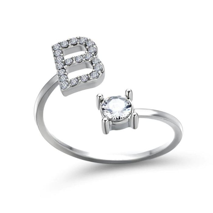 Adjustable A-Z Initial Letter with Rhinestone Personalized Ring-Boots N Bags Heaven-Boots N Bags Heaven