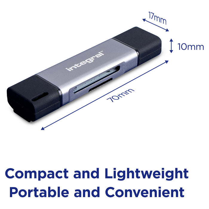 Integral Dual End SD and microSD Card Reader - Black & Silver | INCRUSB3.2ACSDMSDR