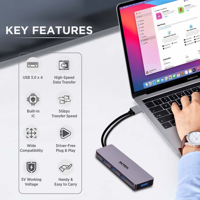 Intex 4-in-1 USB Hub 3.0 with High-Speed Data Transfer
