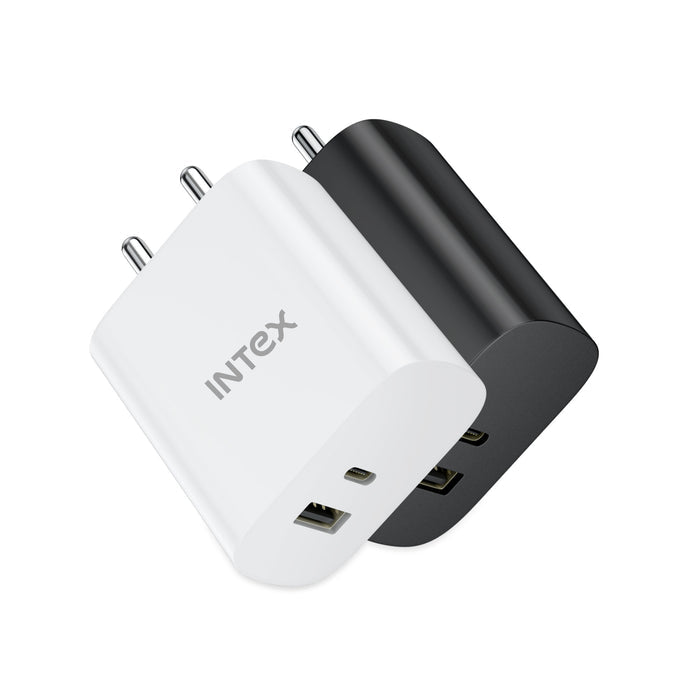 Intex Bolt Quick 45W QCPD Fast Charger with Dual Port Output - Black, White