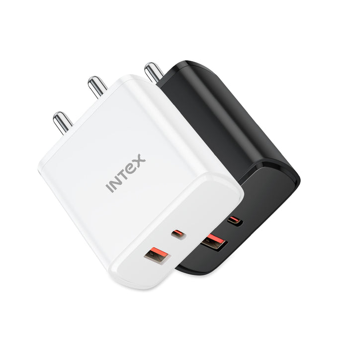 Intex Bolt Quick 65W QCPD Super Fast Charger with Dual Port Output - Black, White