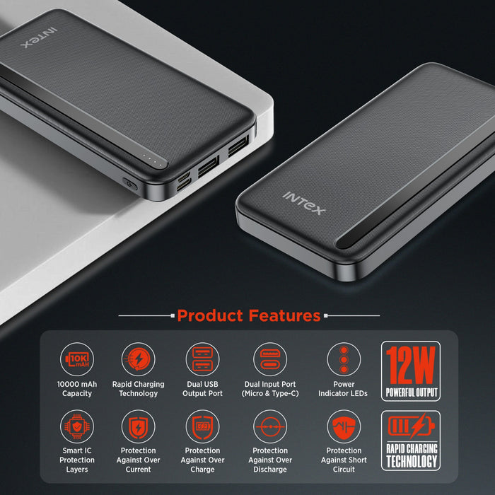 Intex Ultra 10000mAh Power Bank Coal Black