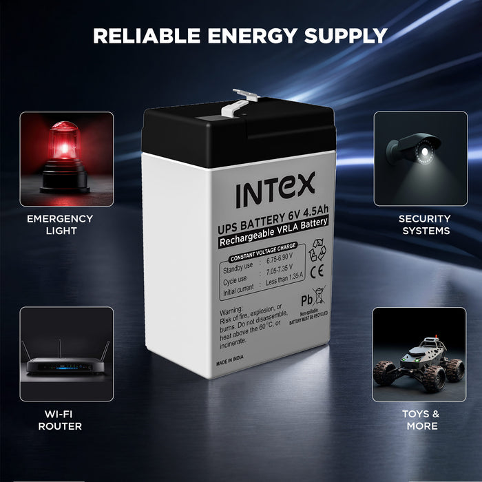 Intex UPS Battery 6V 4.5Ah Rechargeable VRLA Battery