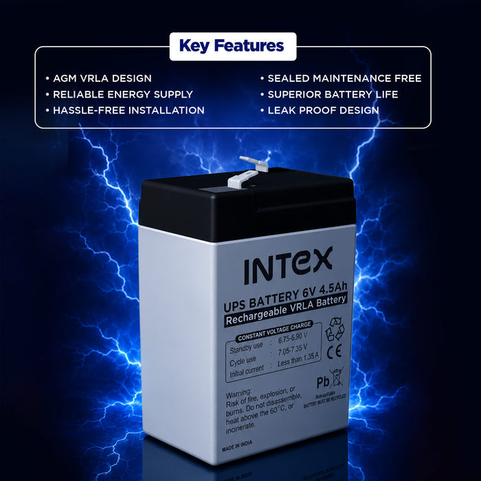 Intex UPS Battery 6V 4.5Ah Rechargeable VRLA Battery