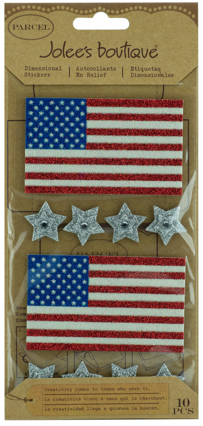 Jolee's Boutique Parcel Glitter Flags & Stars Dimensional Stickers - SCRAPBOOKFARE