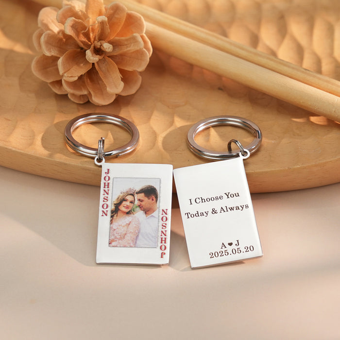 King & Queen Card Personalized Photo Keychain - Unique Couples Engagement Gift Set