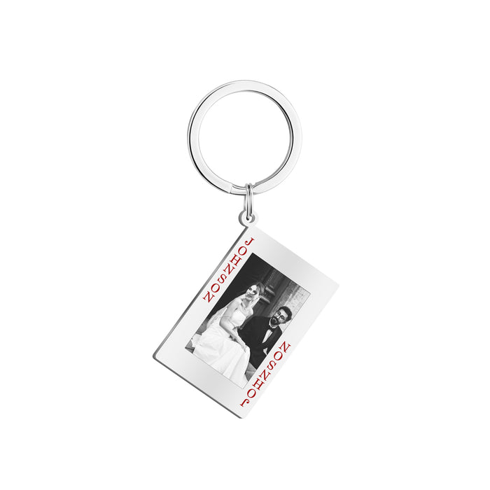 King & Queen Card Personalized Photo Keychain - Unique Couples Engagement Gift Set