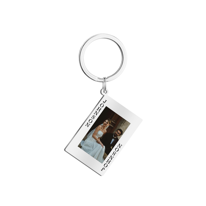 King & Queen Card Personalized Photo Keychain - Unique Couples Engagement Gift Set