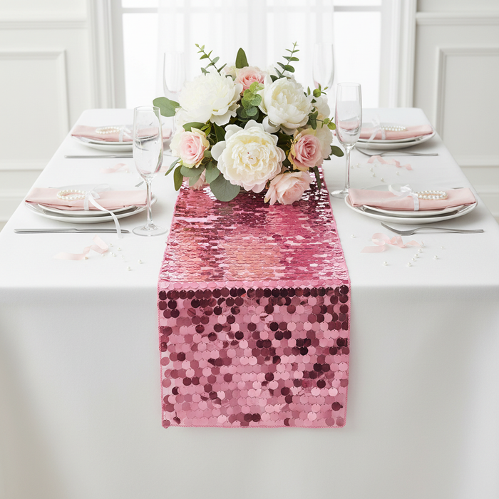 Large Payette Sequin Table Runner - Pink  | tablecloth | charger plate | napkin | dinner plate |