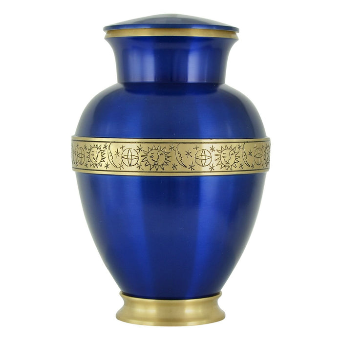 Large/Adult 220 Cubic Inches Blue Brass Funeral Cremation Urn for Ashes