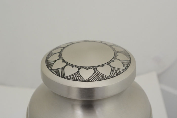 Large/Adult 228 Cubic Inches Pewter Ring of Hearts Brass Cremation Urn for Ashes