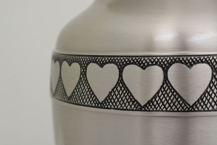 Large/Adult 228 Cubic Inches Pewter Ring of Hearts Brass Cremation Urn for Ashes