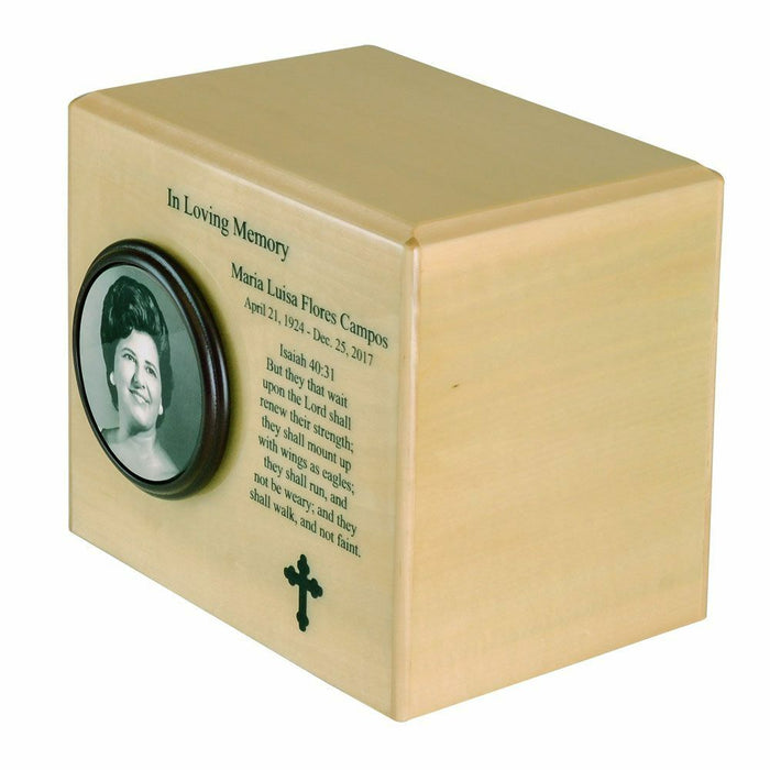 Large/Adult 290 Cubic Inches Wood Photo Funeral Cremation Urn for Ashes