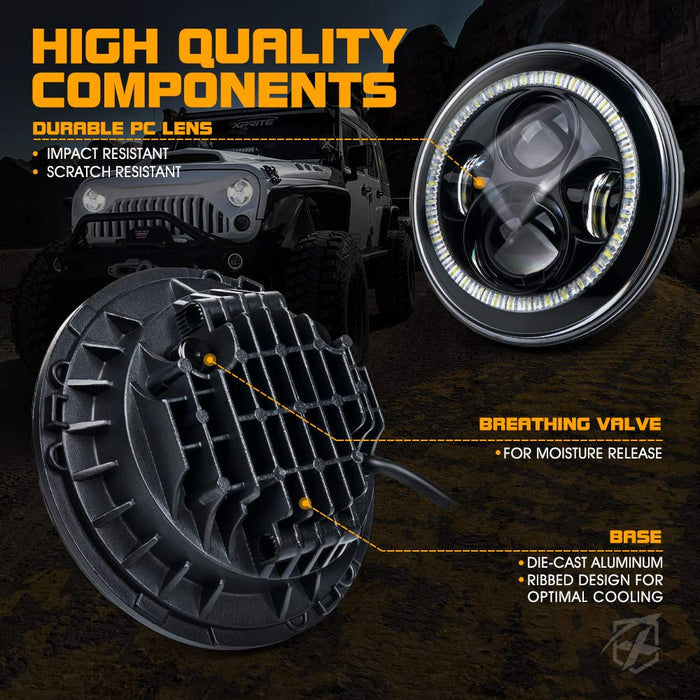 LED Halo Headlights for 2007-2018 Jeep Wrangler JK