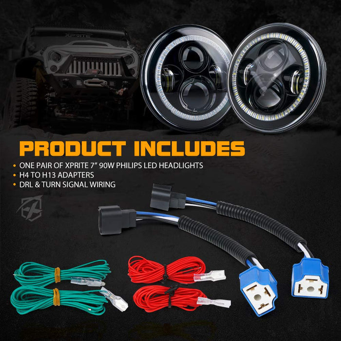 LED Halo Headlights for 2007-2018 Jeep Wrangler JK