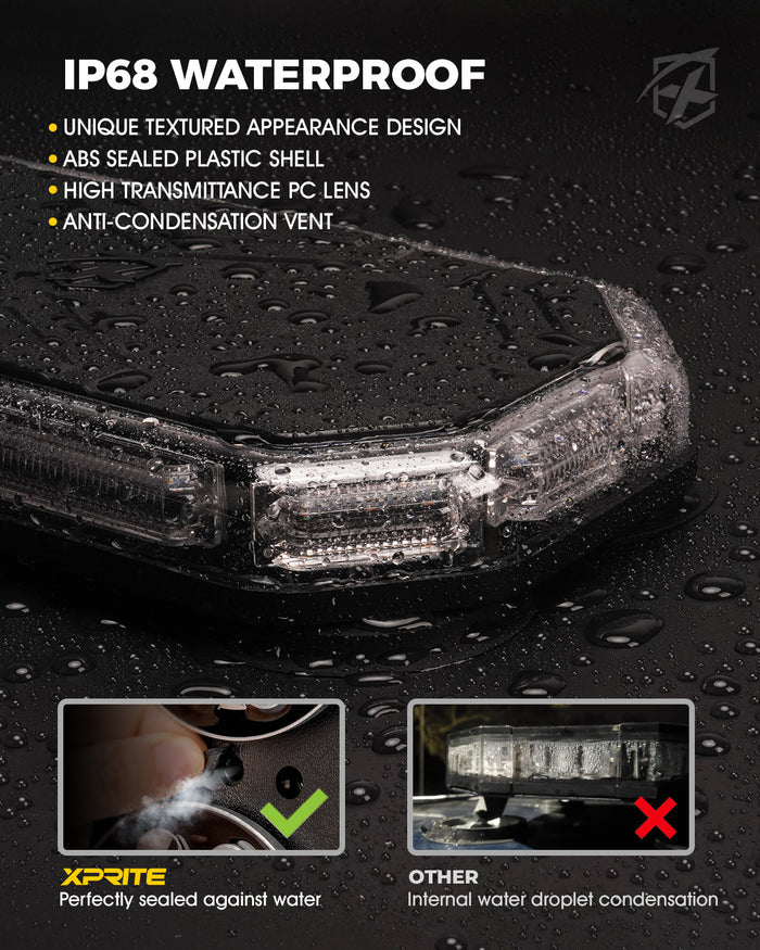 LED Strobe Emergency Light, Magnetic Mount, 38 Flash Patterns, 42 LEDs, IP68 | Xprite