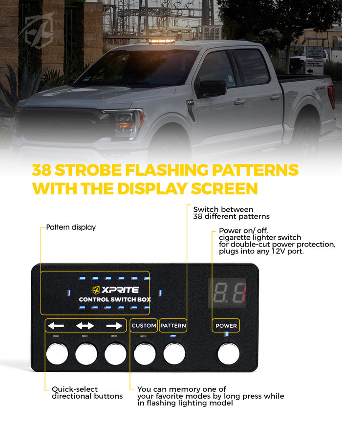 LED Strobe Emergency Light, Magnetic Mount, 38 Flash Patterns, 42 LEDs, IP68 | Xprite