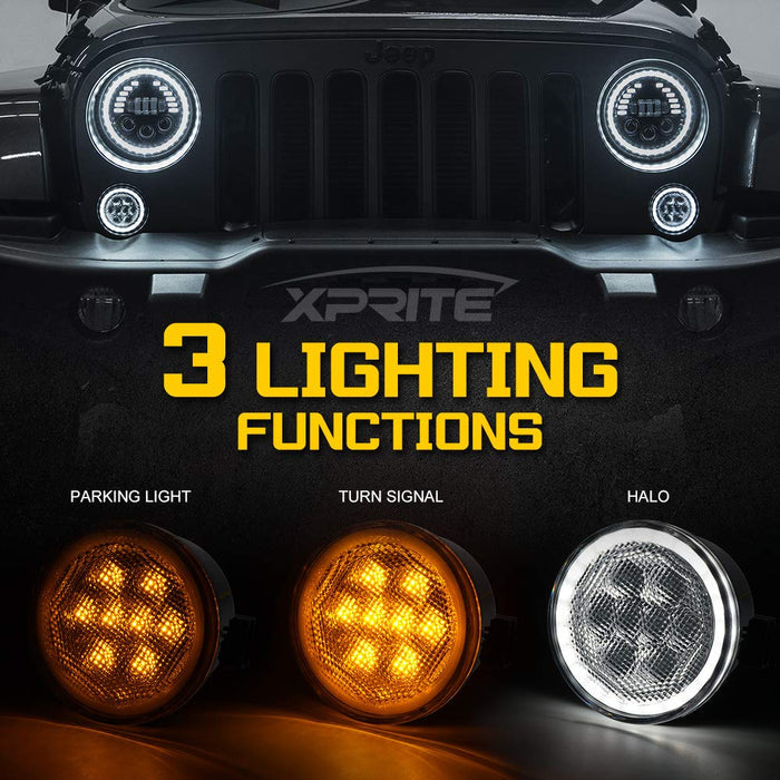 LED Turn Signal Lights with Halo DRL for 07-18 Jeep Wrangler JK