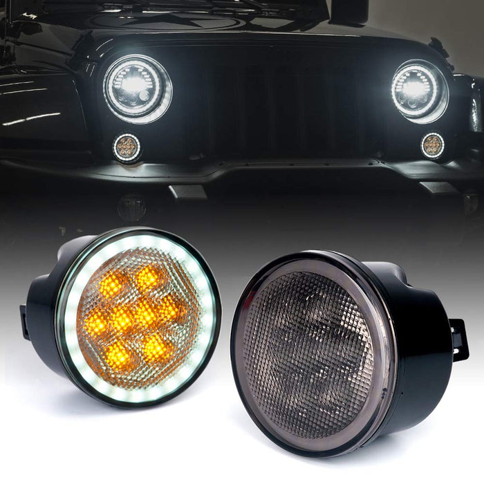 LED Turn Signal Lights with Halo DRL for 07-18 Jeep Wrangler JK