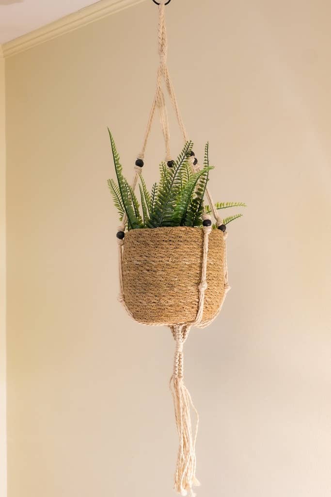 Macrame Cotton Plant Hanger W/Beads (40")