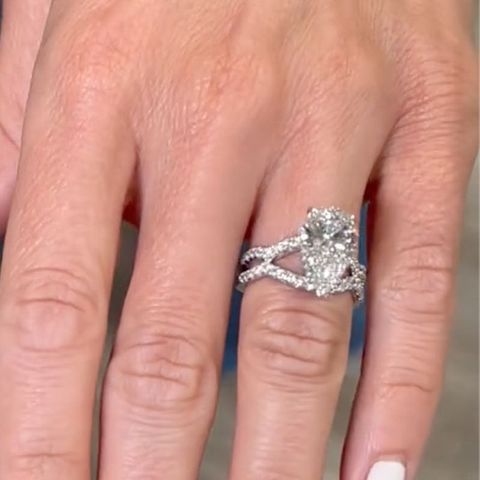 Maxine Split Shank Unique Pear Cut Engagement Ring In Sterling Silver