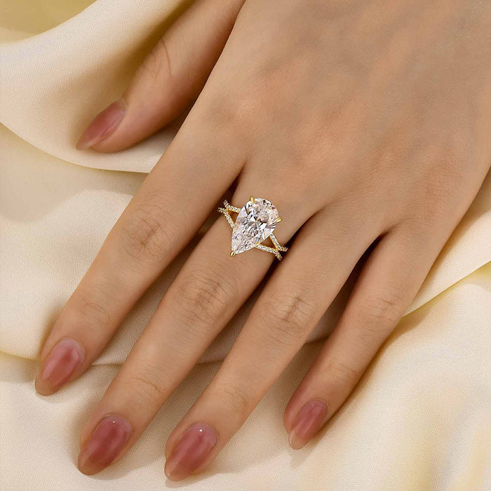 Maxine Split Shank Unique Pear Cut Engagement Ring In Sterling Silver