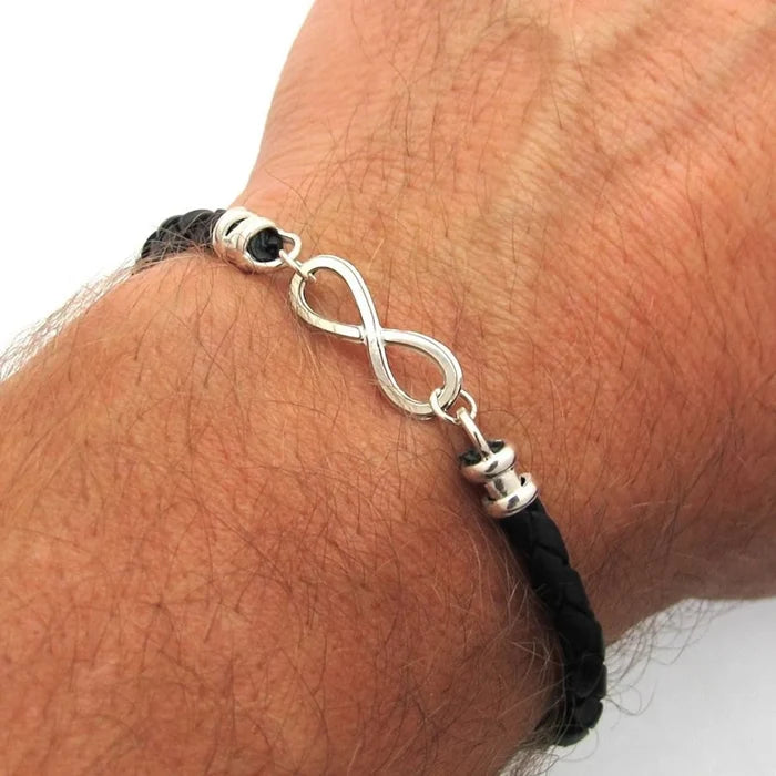 Men Infinity Bracelet Sterling Silver Mens Leather Bracelet
