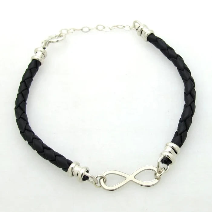 Men Infinity Bracelet Sterling Silver Mens Leather Bracelet