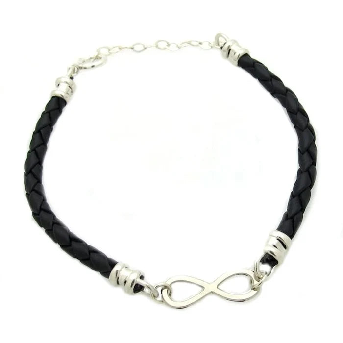 Men Infinity Bracelet Sterling Silver Mens Leather Bracelet