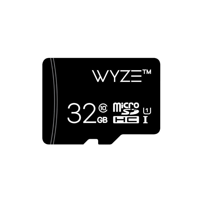 A black microSD card with the Wyze logo on it.