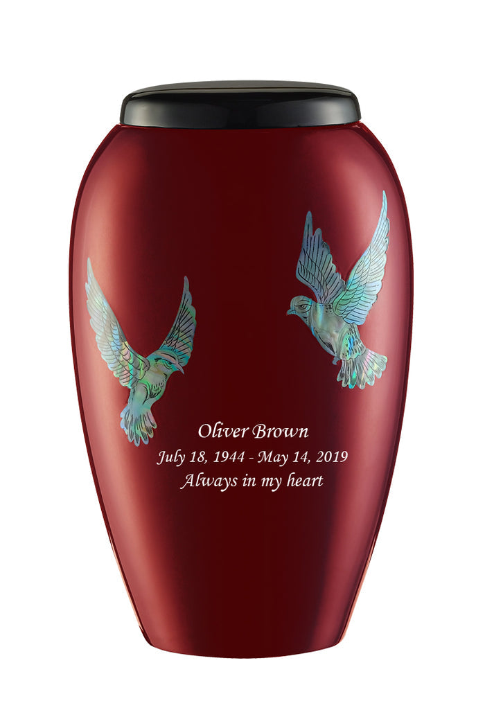 Mother of Pearl Shell Art Maroon Pearly Doves - IUFM113-Maroon