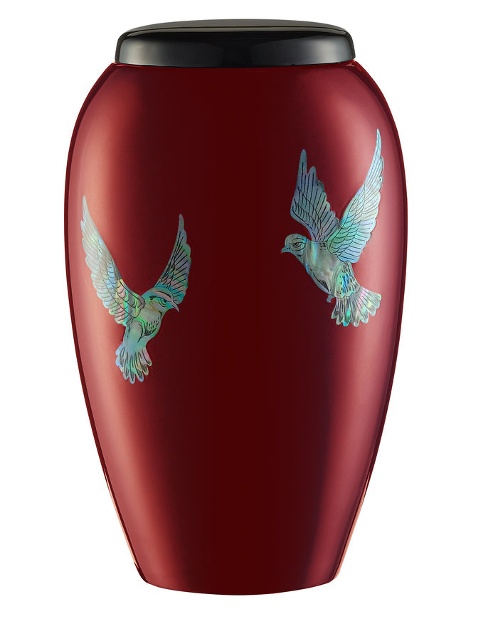 Mother of Pearl Shell Art Maroon Pearly Doves - IUFM113-Maroon