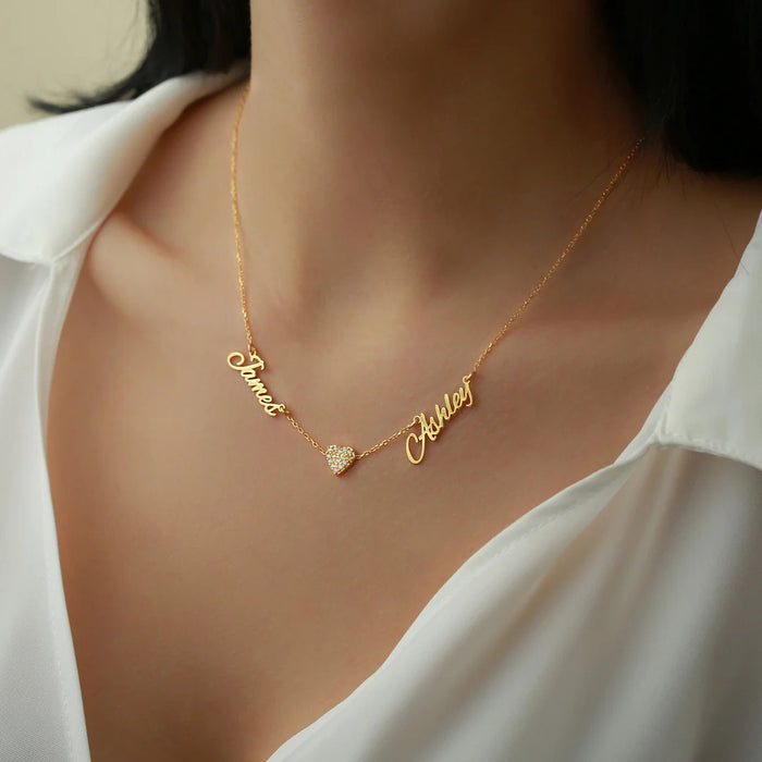 Mother's Day Gift Custom Name & Pave Heart Charm Necklace