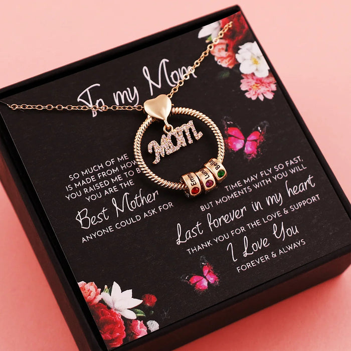 Mother's Day Gift Personalized Circle Pendant with Custom Birthstone Beads