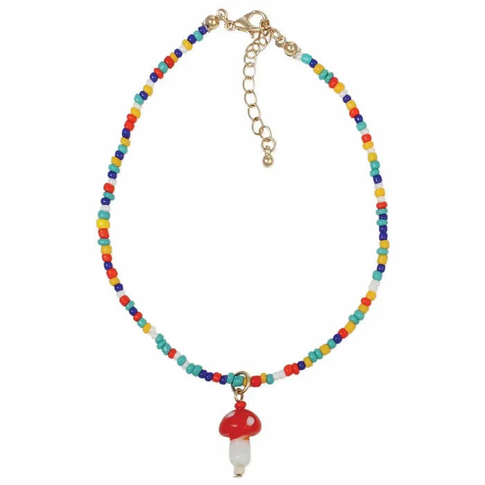 Multicolor Mushroom Charm Anklet